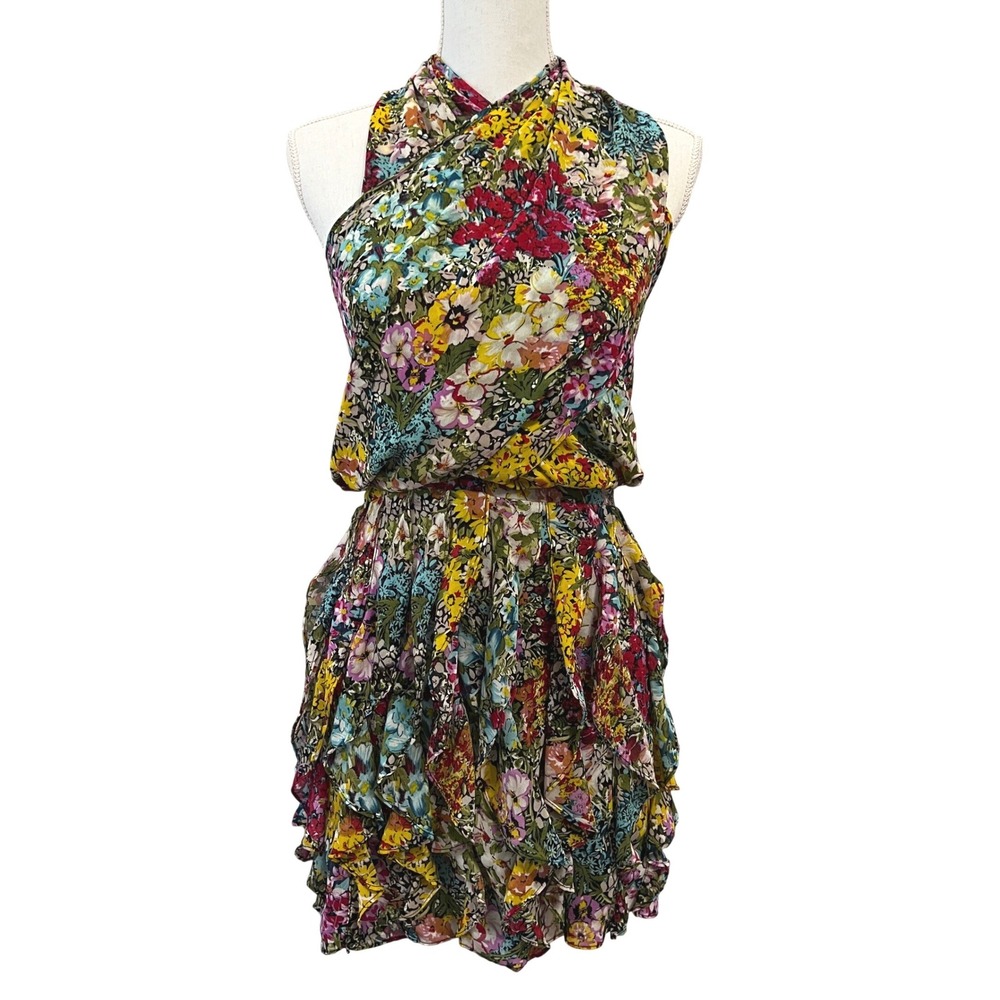 MM Couture by Miss Me Floral Halter Mini Dress Women Small Fairy Ruffle Feminine